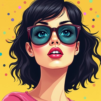 Chic woman in shades, vibrant backdrop