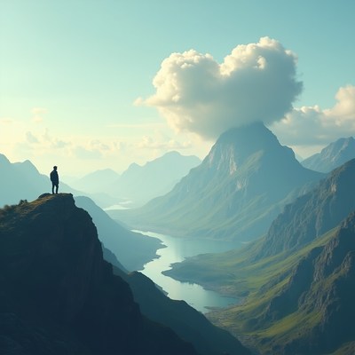 Person standing on mountain edge in nature