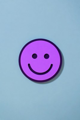 Simple purple smiley face on blue background