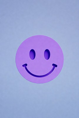 Simple purple smiley face on blue background