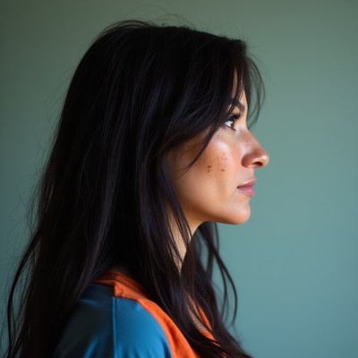 Woman facing left with long hair