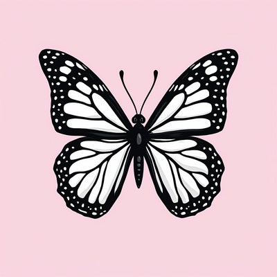Black and white butterfly on pink background