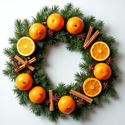 Decorative holiday wreath with oranges