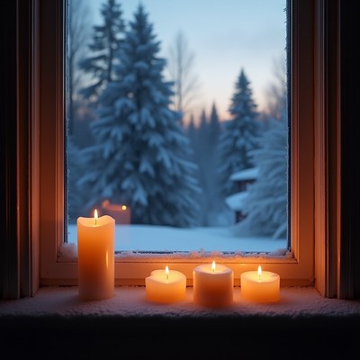 Winter candles by the window
