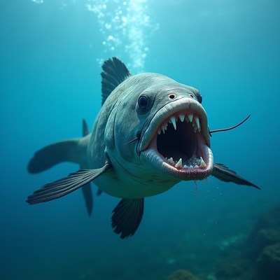 Fish swimming underwater with open mouth