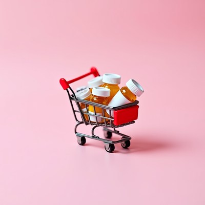 Mini shopping cart with bottles