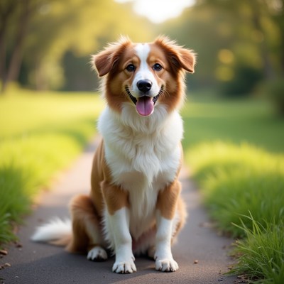 Dog sitting on path in a park