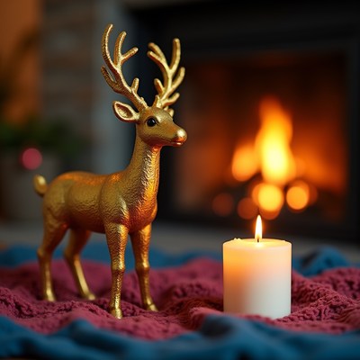 Gold reindeer by the fire