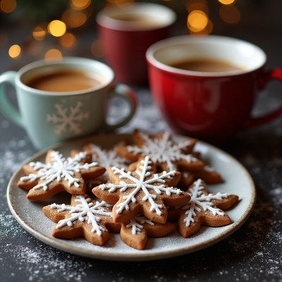 Cookies and coffee on a winter table