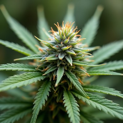 Growing cannabis plant close-up view