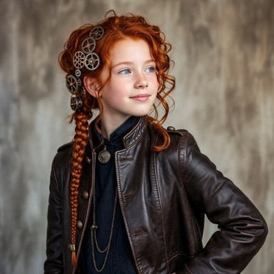 Redhead girl in steampunk outfit