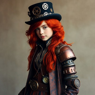 Girl in steampunk costume with red hair
