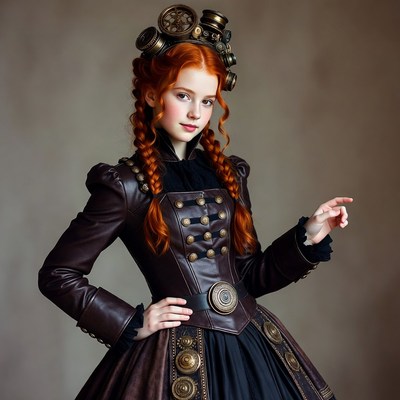 Girl in steampunk costume with red hair