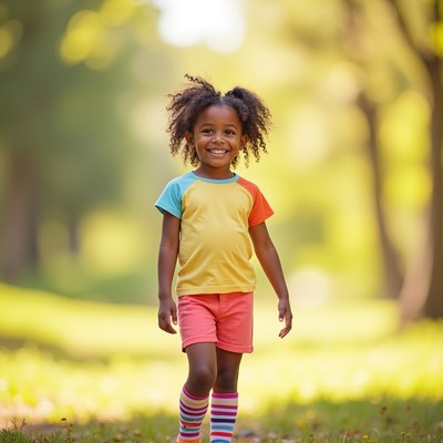 Girl walking in park on sunny day