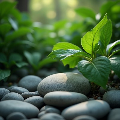 Green plant growing among stones
