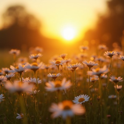 Flowers blooming at sunset