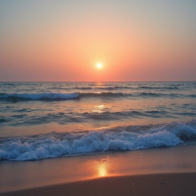 Sunset over the ocean waves