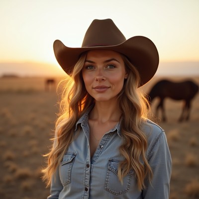 Woman in cowboy hat at sunset