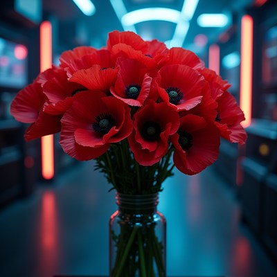 Bright red flowers in a glass jar