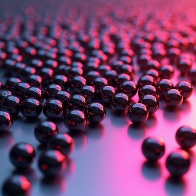 Black spheres on reflective surface