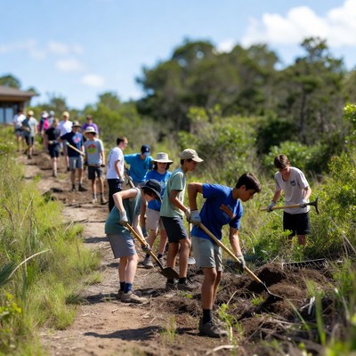 Students volunteer to plant trees in the park