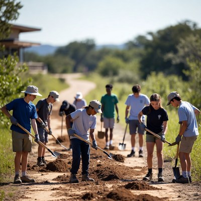 Students working on trail project