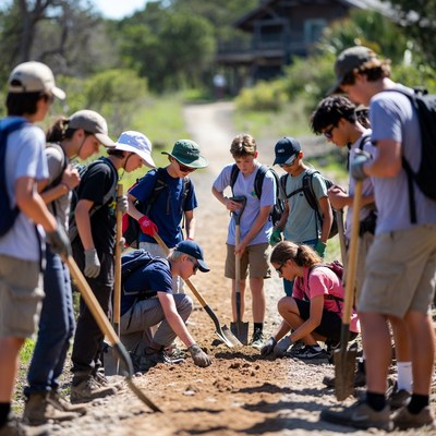 Group works on trail project