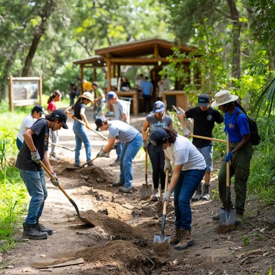 Volunteers work on trail improvement project