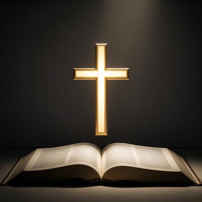 Cross above open book