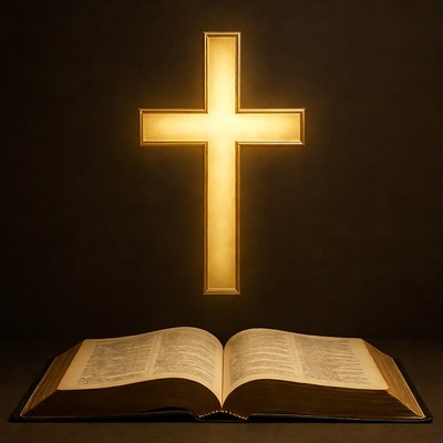 Open book with glowing cross above