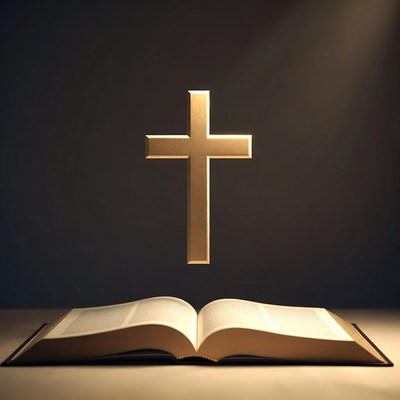 Cross above an open book