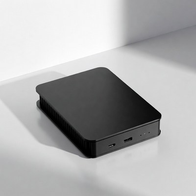 Small black gadget on a white surface