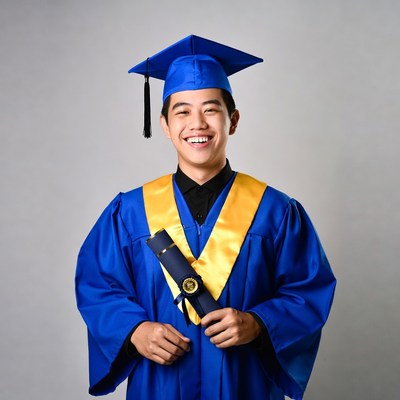 Graduate celebrates achievement in cap and gown