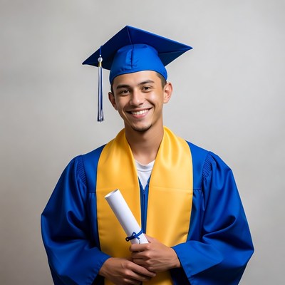 Graduate smiling with diploma in hand