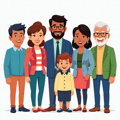 Family gathering in cheerful setting