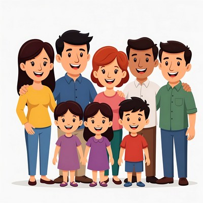 Smiling family in casual wear