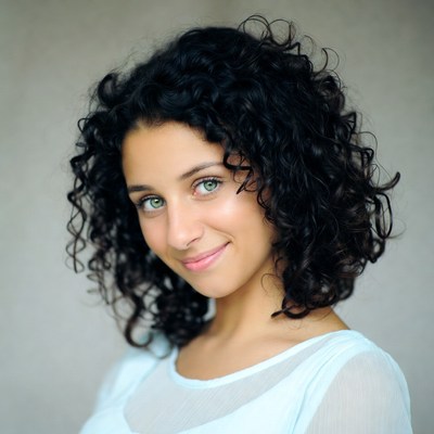 Portrait of a young woman with curly hair