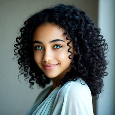 Girl with curly hair and blue eyes