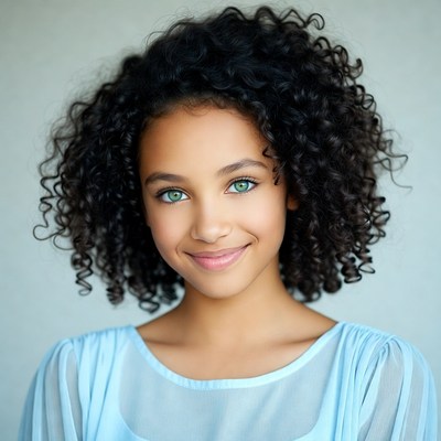 Girl with curly hair and blue eyes