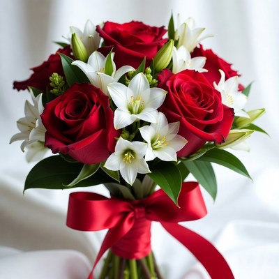 Bright red and white flower bouquet