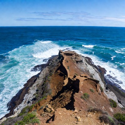 Coastal view with rocky shoreline