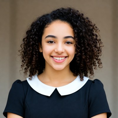 Girl smiling in a black dress
