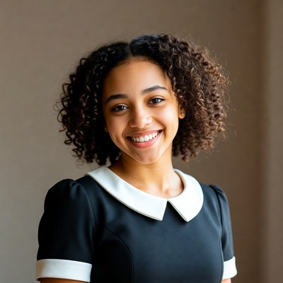 Smiling girl in black dress