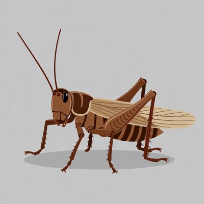 Brown cricket on gray background