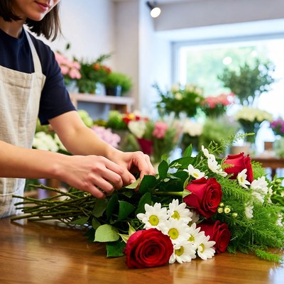 Florist creating bouquet in shop