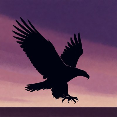 Eagle flying at sunset over the mountains