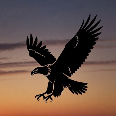 Eagle flying in sunset sky