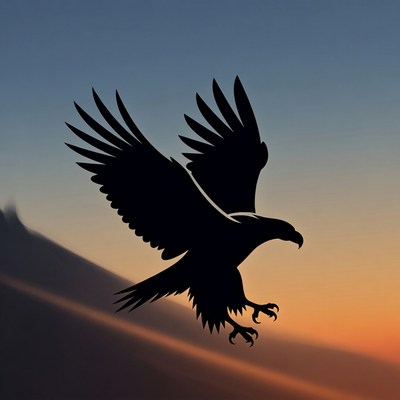 Eagle flying at sunset over mountain