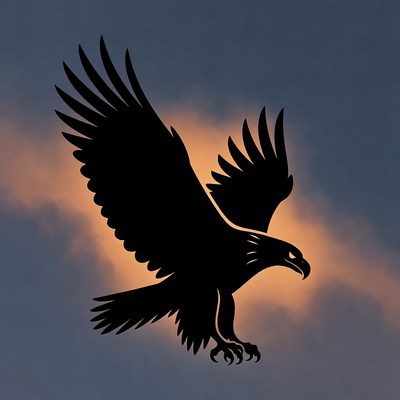 Eagle flying against sunset sky