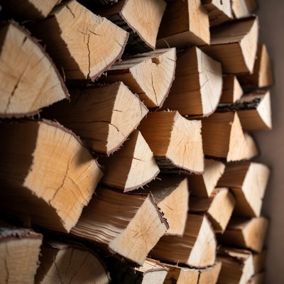 Logs stacked in neat arrangement for winter
